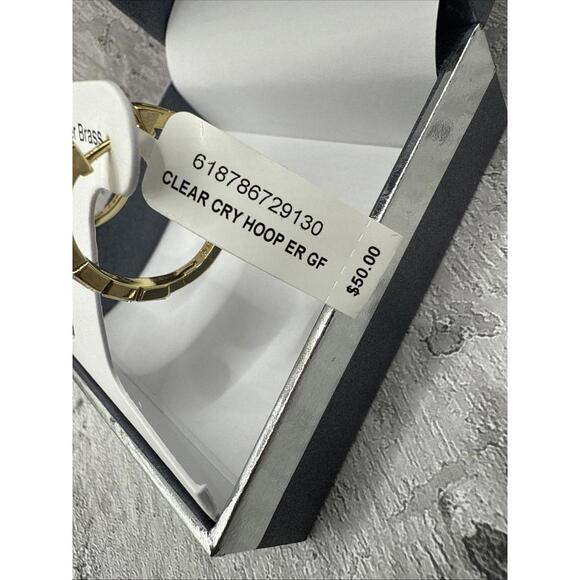 NWT And Now This 18K Gold Over Brass Crystal Baguette Hoop Earrings Gift Box $50 - Picture 2 of 4